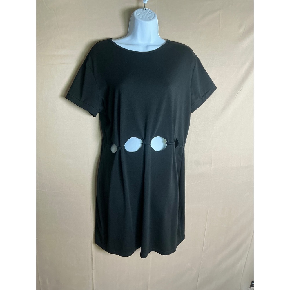 Black Short Sleeve Cutout Waist Jersey T-Shirt Mini Dress